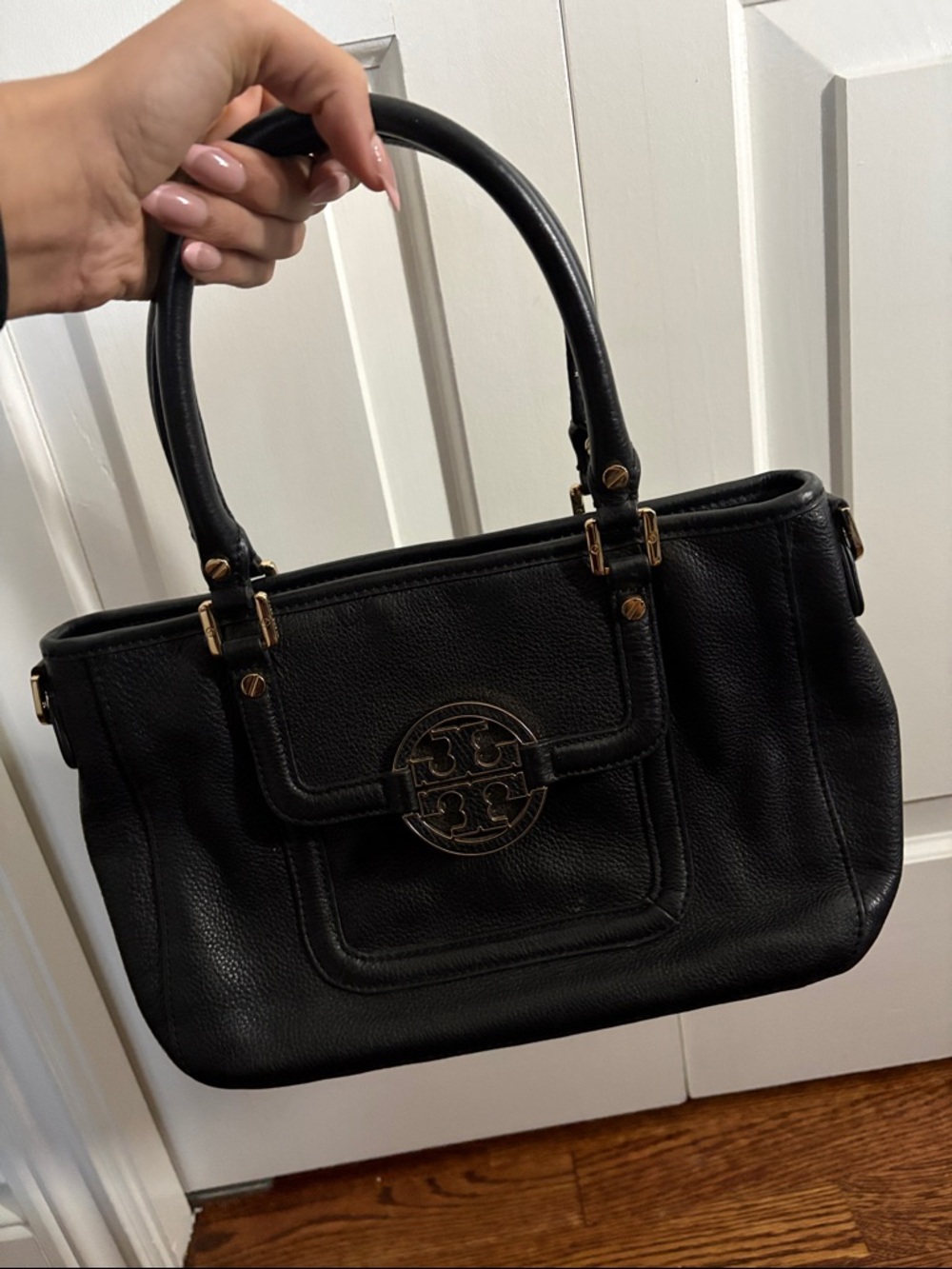Tory Burch Black Leather Satchel with Gold Hardware